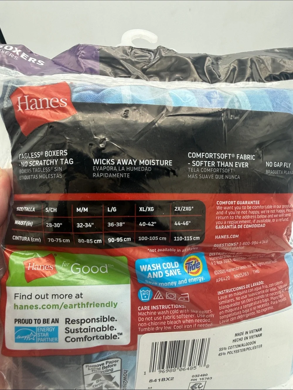 Hanes 2-Pack Tagless Boxers cool wicking flex waistband sz M 32-34 blue plaid